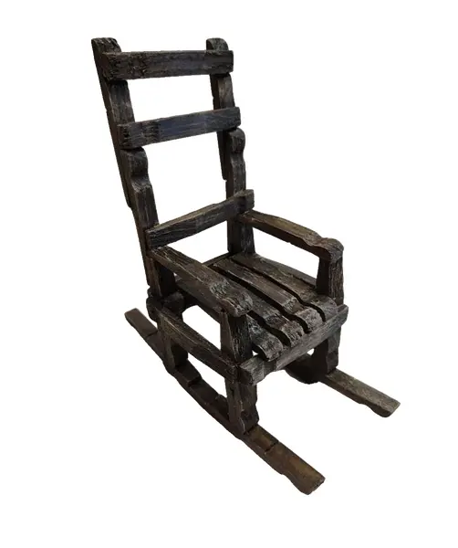 Foto de um(a) Miniatura de Cadeira de Balanço, Década de 2000, da categoria de Modelos e estatuetas. Miniatura de cadeira de balanço feita com prendedores de roupas, anilinado de imbuia e envelhecido, década de 2000. A: 18 cm... Vendido no marketplace Trésors.