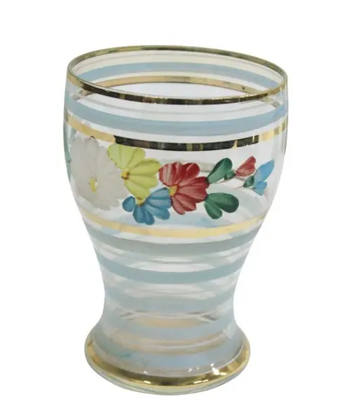 Foto de um(a) Conjunto jarra e 04 copos anos 50/60, da categoria de Jogos de taças e copos. Original conjunto de jarra e quatro copos anos 50/60, com decoração floral em policromia pintado à mão e filetes dourados.... Mostrado de uma perspectiva diferente. Vendido no marketplace Trésors.