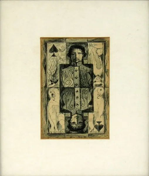 Foto de um(a) Zuleno Pessoa - Caneta sobre cartão, 44 x 38cm (com moldura) e assinada à mão, da categoria de Pinturas. Vendido no marketplace Trésors.