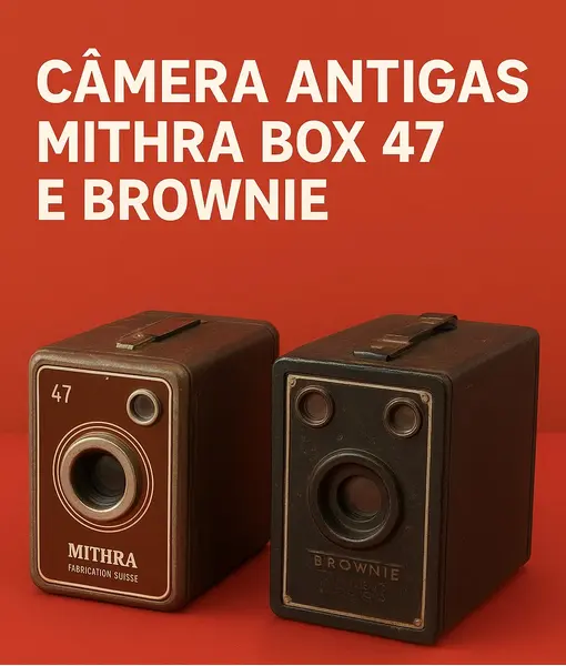 Foto de um(a) Câmeras Antigas Box – Mithra Suíça + Box Vintage (Lote) – Colecionador, da categoria de Câmeras fotográficas. Câmera box antiga, estilo Brownie/Coronet, datada entre 1930 e 1950.Ótima peça para decoração retrô, acervo, cenografia ou... Mostrado de uma perspectiva diferente. Vendido no marketplace Trésors.