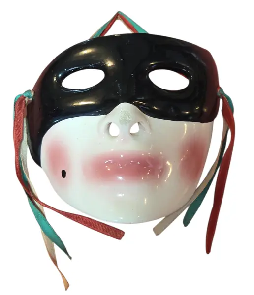 Foto de um(a) Máscara Veneziana Decorativa em Porcelana – Estilo Colombina com Fitas de Cetim, da categoria de Escultura. Esta belíssima máscara decorativa captura a essência do teatro clássico italiano. Feita em porcelana de alto brilho, a peça... Vendido no marketplace Trésors.