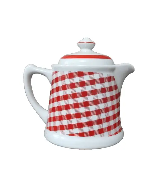 Foto de um(a) Bule em Porcelana Xadrez Branca e Vermelha, Germer, Década de 1980, da categoria de Bules. Bule em porcelana branca com estampa xadrez vermelha e branca, marca brasileira germer, década de 1980. A: 15,5 cm /... Vendido no marketplace Trésors.