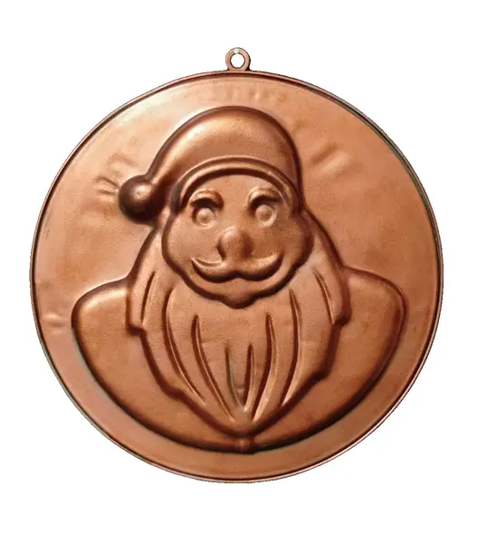 Foto de um(a) Placa de Ferro Papai Noel, Década de 1970, da categoria de Placas. Fundo de forma papai noel em ferro relevo, acabamento em pátina cobre azinhavada e envelhecida com suporte para pendurar,... Vendido no marketplace Trésors.