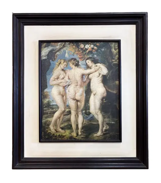 Foto de um(a) Impressão antiga “As Três Graças”, com moldura, da categoria de Arte têxtil. Antiga impressão com moldura de madeira.“As Três Graças”Mede: 62x54cm. Vendido no marketplace Trésors.