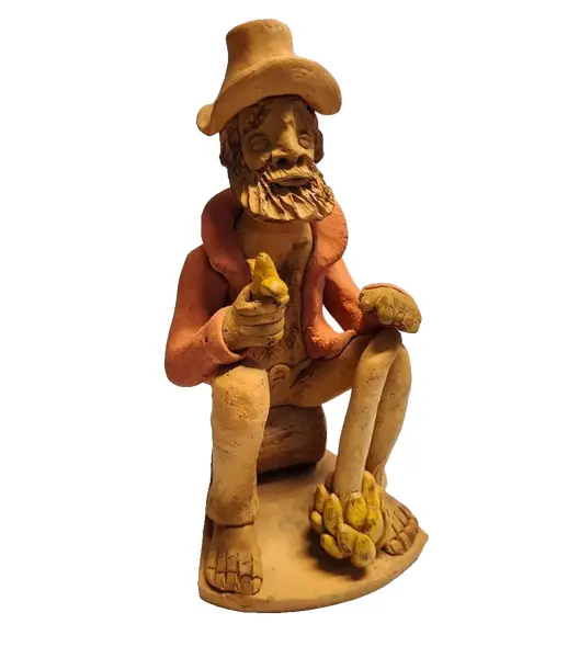 Foto de um(a) Arte Popular do Nordeste Brasileiro, Década de 1990, da categoria de Escultura. Arte popular brasileira esculpida em barro nordestino queimado em forno a lenha e policromado, tendo como tema cenas... Vendido no marketplace Trésors.