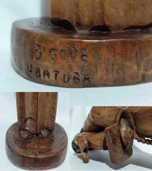 Foto de um(a) Escultura de Santo Antônio, esculpida em bloco único de madeira por MESTRE BIGODE (1932-2015), da categoria de Escultura. Escultura de Santo Antônio, esculpida em bloco único de madeira por MESTRE BIGODE (1932-2015), Assinada na base, Ubatuba -... Mostrado de uma perspectiva diferente. Vendido no marketplace Trésors.