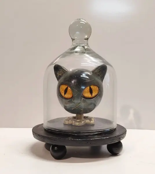 Foto de um(a) Escultura Cabeça Gato Egípcio, Peça Única, Década de 2000, da categoria de Escultura. Cabeça de gato egípcio com base dourada em relevo dentro de uma redoma com base em madeira ebanizada, década de 2000 peça... Mostrado de uma perspectiva diferente. Vendido no marketplace Trésors.
