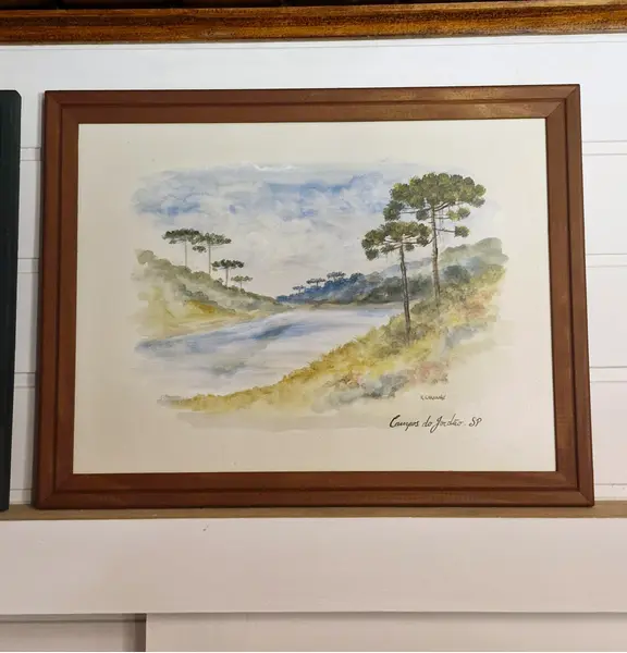Foto de um(a) Aquarelas da natureza de Campos do Jordão, da categoria de Pinturas. Belo par de aquarelas pintadas à mão por artista local, representando a natureza de Campos do Jordão com Araucária,... Mostrado de uma perspectiva diferente. Vendido no marketplace Trésors.