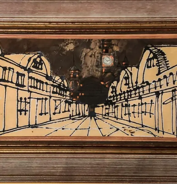 Foto de um(a) Quadro Estação da Luz, São Paulo 2003, da categoria de Pinturas. Quadro estação da luz, vila dos ingleses, são paulo. Artista: marco leite. Ano: 2003 técnica: acrílico sobre tela moldura em... Mostrado de uma perspectiva diferente. Vendido no marketplace Trésors.