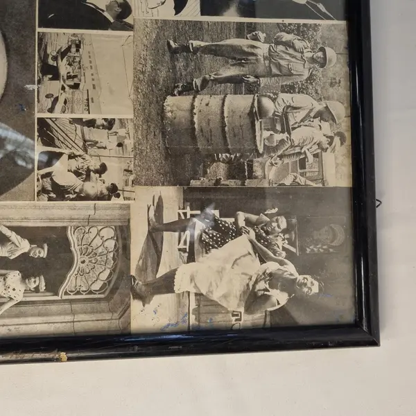 Foto de um(a) Quadro de Fotografia de Palhaços Anos 50, da categoria de Fotografia. Quadro antigo ano 1958 com retratos antigos, imagens preto e branco, possui moldura de madeira e vidro frontal. Mostrado de uma perspectiva diferente. Vendido no marketplace Trésors.