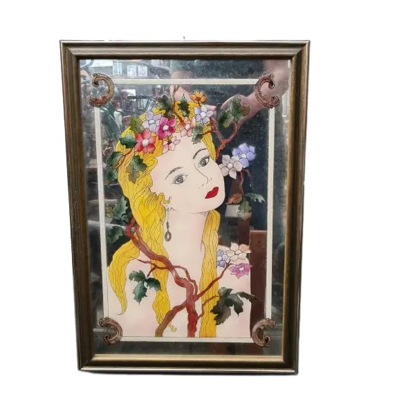 Foto de um(a) Quadro Espelhado de Figura Feminina Art Nouveau, da categoria de Impressões. Art Nouveau, Figura Feminina , impressa no vidro espelhado , uma obra de arte , moldura de madeira original. Vendido no marketplace Trésors.