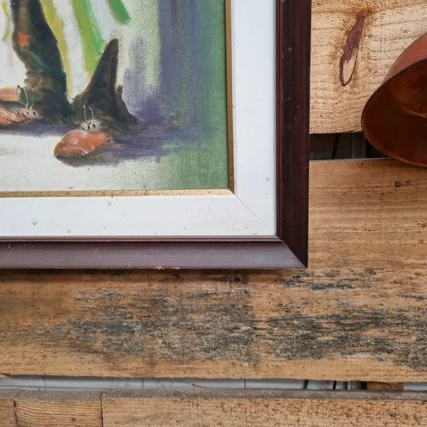 Foto de um(a) Quadro Antigo de Palhaços, da categoria de Pinturas. Quadro antigo de palhaços, óleo sobre tela moldura em madeira original. Mostrado de uma perspectiva diferente. Vendido no marketplace Trésors.