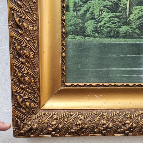 Foto de um(a) Pintura Óleo Sobre Tela de Jansen Filho de Lago, da categoria de Pinturas. Óleo sobre tela - Jansen Filho - moldura de madeira representando natureza. Mostrado de uma perspectiva diferente. Vendido no marketplace Trésors.
