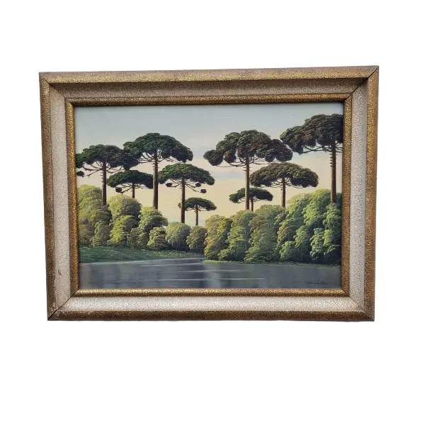 Foto de um(a) Pintura de Óleo Sobre Tela Jansen Filho Representando Araucárias, da categoria de Pinturas. Pintura óleo sobre tela de Jansen Filho representando Araucárias - Moldura de Madeira. Vendido no marketplace Trésors.