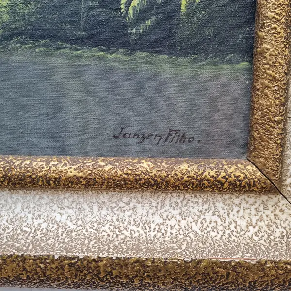 Foto de um(a) Pintura de Óleo Sobre Tela Jansen Filho Representando Araucárias, da categoria de Pinturas. Pintura óleo sobre tela de Jansen Filho representando Araucárias - Moldura de Madeira. Mostrado de uma perspectiva diferente. Vendido no marketplace Trésors.