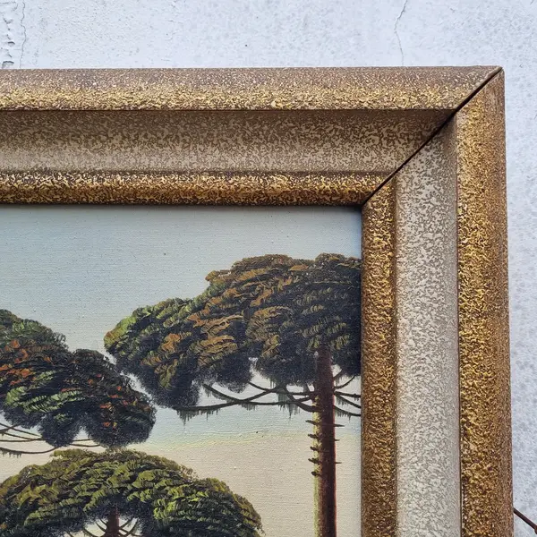 Foto de um(a) Pintura de Óleo Sobre Tela Jansen Filho Representando Araucárias, da categoria de Pinturas. Pintura óleo sobre tela de Jansen Filho representando Araucárias - Moldura de Madeira. Mostrado de uma perspectiva diferente. Vendido no marketplace Trésors.