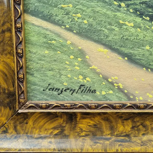 Foto de um(a) Pintura Óleo Sobre Tela de Jansen Filho Representando Natureza, da categoria de Pinturas. Quadro Jansen Filho - Óleo sobre tela , moldura em madeira. Mostrado de uma perspectiva diferente. Vendido no marketplace Trésors.