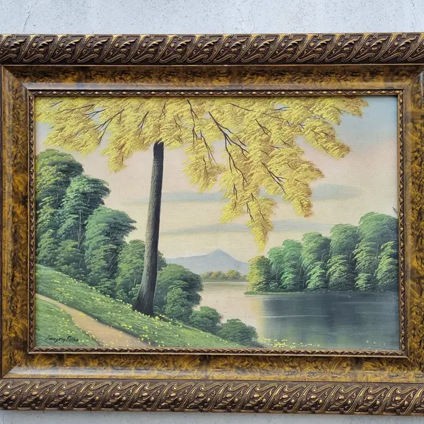 Foto de um(a) Pintura Óleo Sobre Tela de Jansen Filho Representando Natureza, da categoria de Pinturas. Quadro Jansen Filho - Óleo sobre tela , moldura em madeira. Mostrado de uma perspectiva diferente. Vendido no marketplace Trésors.