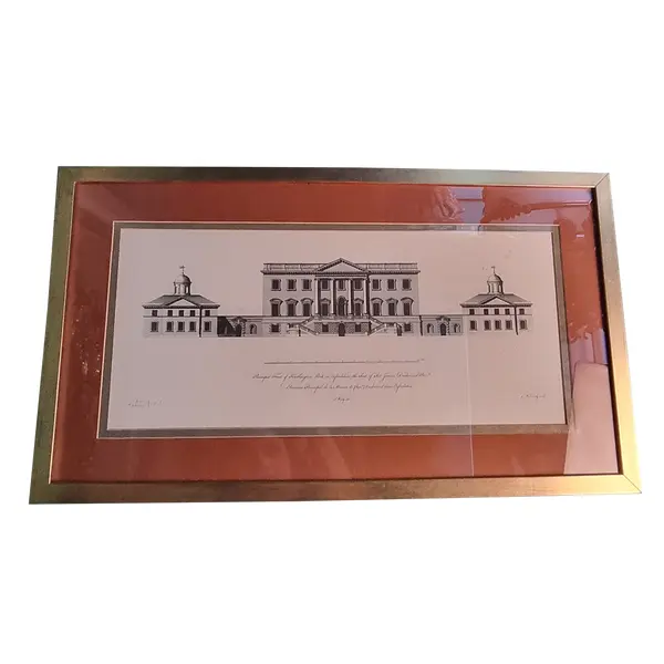 Foto de um(a) Gravura de Arquitetura da Entrada da Kirtlington Park, da categoria de Impressões. Gravura arquitetônica da fachada da entrada principal da Kirtlington Park, localizado em Oxfordshire, Inglaterra. Vendido no marketplace Trésors.