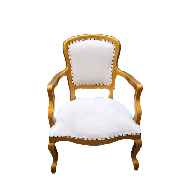 Foto de um(a) Poltrona dourada com estofado off white no estilo Luis XV, da categoria de Poltronas. Poltrona dourada Dimensões: Altura: 90Largura: 53Profundidade: 60. Vendido no marketplace Trésors.