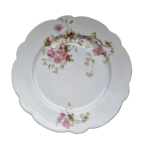Foto de um(a) Antiguidade prato raso em porcelana Limoges, da categoria de Pratos Decorativos. Prato raso em fina porcelana francesa Limoges com rica decoração floral. França século XIX.24,5 cm de diâmetro. Vendido no marketplace Trésors.