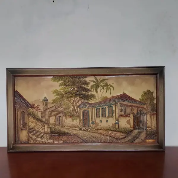 Foto de um(a) Quadro em resina, da categoria de Pinturas. Belissimo quadro em resina em alto relevo. Medidas: comprimento 103 cm X altura 56 cm. Mostrado de uma perspectiva diferente. Vendido no marketplace Trésors.