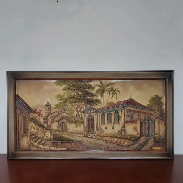 Foto de um(a) Quadro em resina, da categoria de Pinturas. Belissimo quadro em resina em alto relevo. Medidas: comprimento 103 cm X altura 56 cm. Mostrado de uma perspectiva diferente. Vendido no marketplace Trésors.