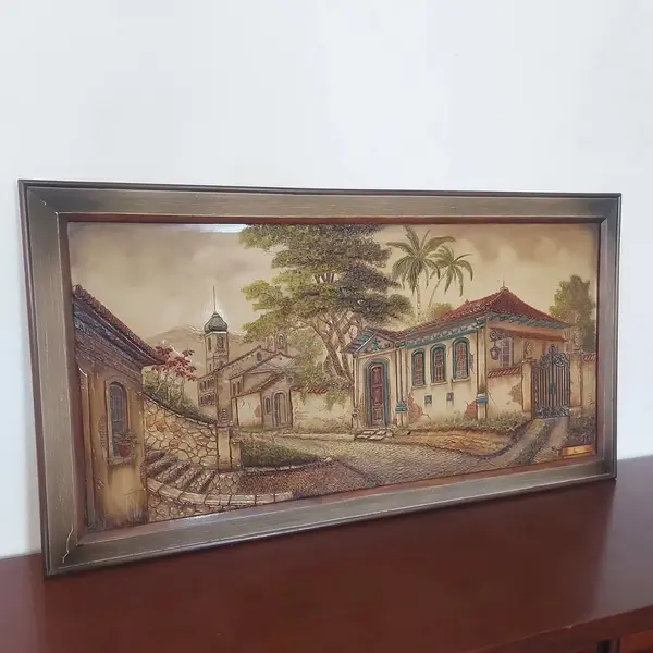Foto de um(a) Quadro em resina, da categoria de Pinturas. Belissimo quadro em resina em alto relevo. Medidas: comprimento 103 cm X altura 56 cm. Mostrado de uma perspectiva diferente. Vendido no marketplace Trésors.