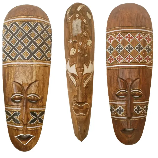 Foto de um(a) Belas máscaras de Bali, da categoria de Objetos de parede esculturais. Trio de máscaras de Bali. As máscaras de Bali misturam espiritualidade, ancestralidade, história e arte. Objeto decorativo e... Mostrado de uma perspectiva diferente. Vendido no marketplace Trésors.