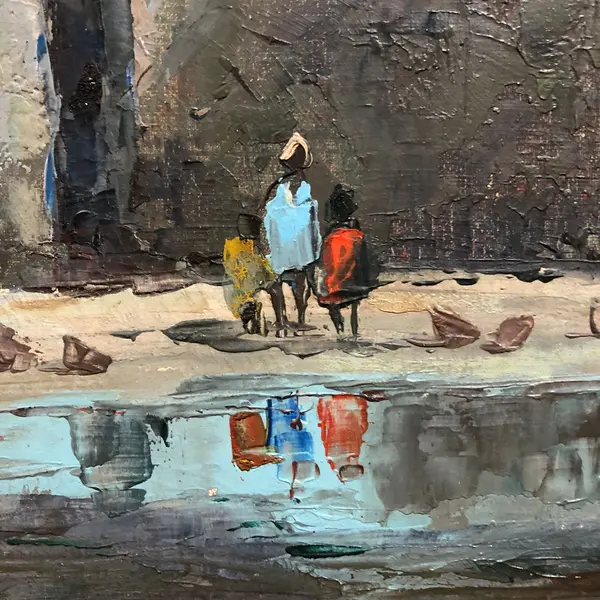 Foto de um(a) Reflexos do Tempo: Vilarejo em Óleo - Pablo Matania, da categoria de Pinturas. Grande artista argentino. Esta belíssima obra de Pablo Matania captura a essência da vida rural com uma sensibilidade única.... Mostrado de uma perspectiva diferente. Vendido no marketplace Trésors.