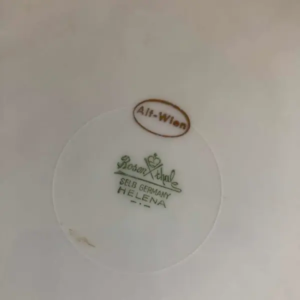 Foto de um(a) Antigo Prato Decorativo Bandeja Porcelana Rosenthal Helena, da categoria de Pratos Decorativos. Rosenthal modelo Helena. Antigo e majestoso prato com alças, bandeja em porcelana artista alemã, da famosa manufatura... Mostrado de uma perspectiva diferente. Vendido no marketplace Trésors.