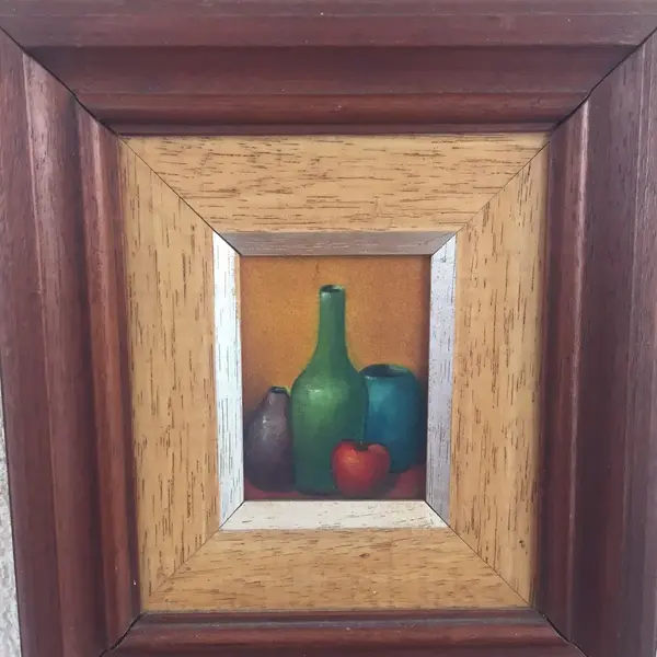 Foto de um(a) Antigo Quadro Pintura A Óleo Sobre Tela Natureza Morta, da categoria de Pinturas. Linda pintura.Medidas: 30x27cm. Mostrado de uma perspectiva diferente. Vendido no marketplace Trésors.