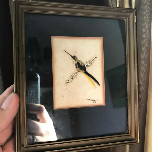 Foto de um(a) Antigo Diferente Quadro De Pássaro Feito Com Penas 1950, da categoria de Desenhos. Antigo e diferente quadrinho representando pássaro, desenhado e feito à mão com penas naturais. Assinado e datado de 1950,... Mostrado de uma perspectiva diferente. Vendido no marketplace Trésors.