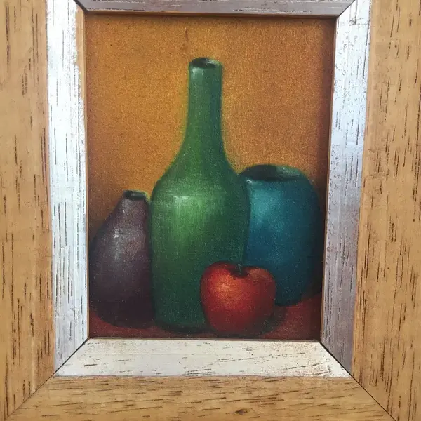 Foto de um(a) Antigo Quadro Pintura A Óleo Sobre Tela Natureza Morta, da categoria de Pinturas. Linda pintura.Medidas: 30x27cm. Mostrado de uma perspectiva diferente. Vendido no marketplace Trésors.