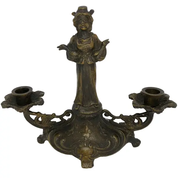 Foto de um(a) Antigo Castiçal Candelabro Art Nouveau Pétit Bronze Francês, da categoria de Castiçais. Antigo e lindo candelabro para duas velas, estilo Art Nouveau, em pétit bronze francês, representando jovem com patos.... Vendido no marketplace Trésors.