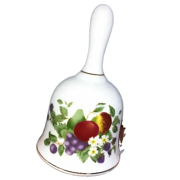 Foto de um(a) Antigo Sino Sineta De Mesa Porcelana Inglesa Royal Crest (Usado), da categoria de Outros objetos decorativos. Royal Crest. Lindo e decorativo sino em porcelana inglesa, com decoração de flores e frutas, e filetes em ouro. Badalo muito... Vendido no marketplace Trésors.