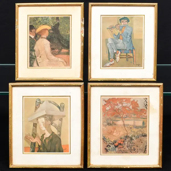 Foto de um(a) Quadros com gravuras antigas reproduzindo composições de Amedeo Modigliani e Henri de Toulouse-Lautrec, da categoria de Pinturas. Conjunto de quatro quadros com gravuras antigas reproduzindo composições de Amedeo Modigliani e Henri de Toulouse-Lautrec.... Mostrado de uma perspectiva diferente. Vendido no marketplace Trésors.