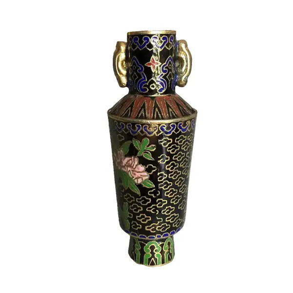 Foto de um(a) Antigo Pequeno Vaso Em Bronze Cloisonné, da categoria de Vasos. Antigo pequeno vaso com alças, em bronze cloisonné feito à mão. Impecável.Altura 11cm. Vendido no marketplace Trésors.
