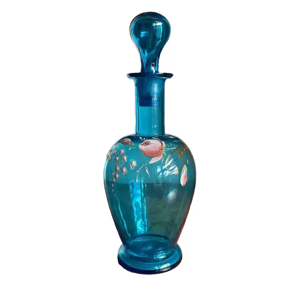 Foto de um(a) Antigo Perfumeiro Frasco Garrafa Vidro Murano Veneziano, da categoria de Garrafas. Antiga garrafinha em vidro artístico veneziano soufflé gomado, pintada à mão. Meados do século XX. Altura 21cm. Vendido no marketplace Trésors.