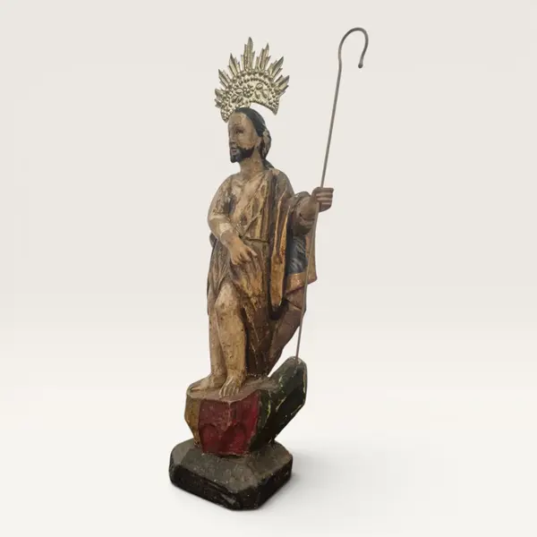 Foto de um(a) Antiga imagem sacra de São Joao Batista, da categoria de Objetos religiosos e espirituais. Escultura sacra brasileira de São João Batista, datada do século XIX (período de transição entre o Brasil Colonial e o... Mostrado de uma perspectiva diferente. Vendido no marketplace Trésors.