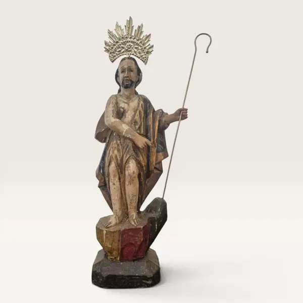 Foto de um(a) Antiga imagem sacra de São Joao Batista, da categoria de Objetos religiosos e espirituais. Escultura sacra brasileira de São João Batista, datada do século XIX (período de transição entre o Brasil Colonial e o... Mostrado de uma perspectiva diferente. Vendido no marketplace Trésors.