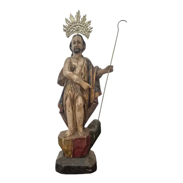 Foto de um(a) Antiga imagem sacra de São Joao Batista, da categoria de Objetos religiosos e espirituais. Escultura sacra brasileira de São João Batista, datada do século XIX (período de transição entre o Brasil Colonial e o... Vendido no marketplace Trésors.