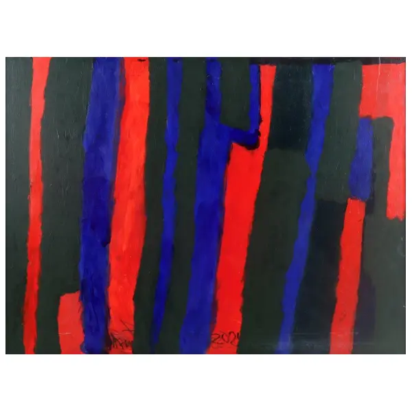 Foto de um(a) Pintura de Osmar Santos, obra abstrata, óleo sobre tela - com moldura e assinatura a mão do artista, da categoria de Pinturas. Pintura de Osmar Santos (ex-radialista e locutor esportivo), obra abstrata, sendo óleo sobre tela medindo 85 x 65 cm, com... Vendido no marketplace Trésors.