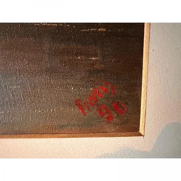 Foto de um(a) Franc Tisovec (Fratis). Título: Porto Bom. Técnica: Óleo sobre tela (OST). Dimensões 73 x 93 cm, da categoria de Pinturas. Moldura contemporânea em tons de cinza grafite com passpartout em madeira clara e filete dourado. Magnífica marinha de... Mostrado de uma perspectiva diferente. Vendido no marketplace Trésors.