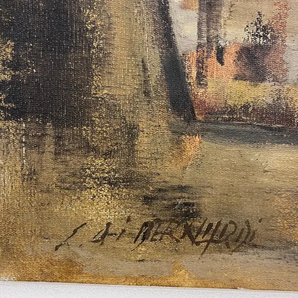 Foto de um(a) Edson di Bernardi, série "Oriente" / "Cidades", técnica óleo sobre tela medino 82 x 101 cm (com moldura) e 59 x 78 cm (obra) e assinado à mão, da categoria de Pinturas. Esplêndida composição em óleo sobre tela na qual Edson Di Bernardi demonstra pleno domínio da geometrização formal e da... Mostrado de uma perspectiva diferente. Vendido no marketplace Trésors.
