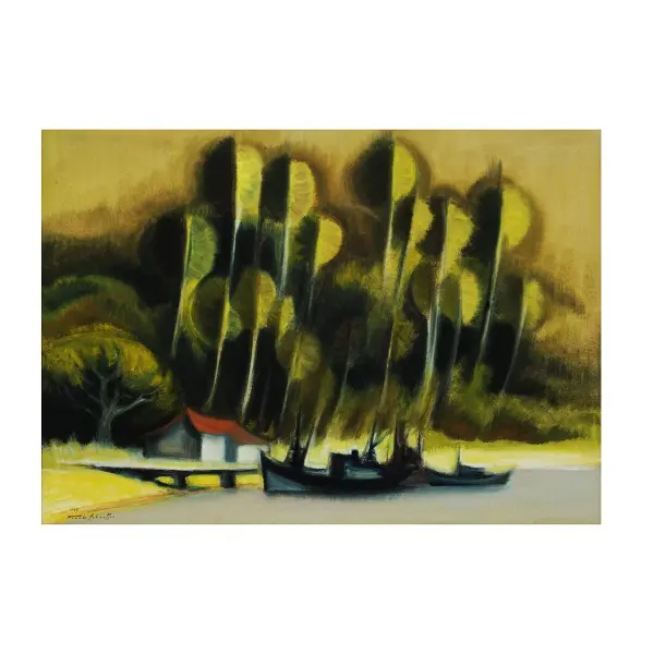 Foto de um(a) FRANK SCHAEFFER, Ilha Grande, abstrato, 1985 - Guache sobre papel 50 x 70 cm e assinado à mão, da categoria de Pinturas. Mostrado de uma perspectiva diferente. Vendido no marketplace Trésors.