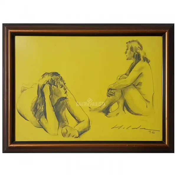 Foto de um(a) Hilda Mattos, Figuras Femininas é um desenho em crayon sobre papel, medindo 70 x 50 cm com moldura e assinado à mão, da categoria de Desenhos. Hilda Mattos (1928–2016) foi uma importante pintora, desenhista, gravadora e professora brasileira, reconhecida por sua... Vendido no marketplace Trésors.