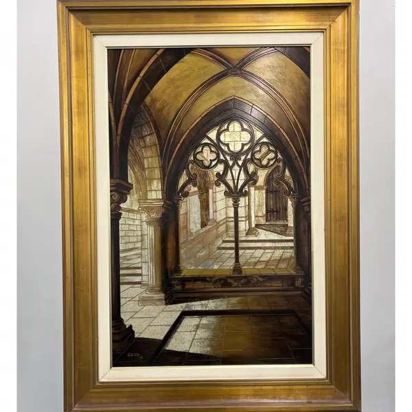 Foto de um(a) Rodolfo Gerd Willamowius - Técnica mista sobre placa de 84 x 52 (obra) e 108 x 77 cm (com moldura), da categoria de Pinturas. Magnífica e imponente pintura que exemplifica o domínio absoluto da perspectiva e do claro-escuro pelo renomado artista. A... Mostrado de uma perspectiva diferente. Vendido no marketplace Trésors.