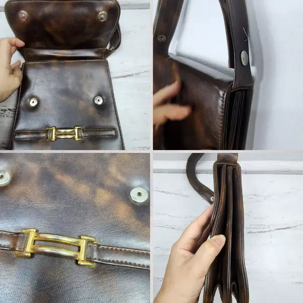 Foto de um(a) Bolsa Feminina Vintage Anos 70 Marrom Tiracolo Ajustável Rara Brechó, da categoria de Bolsas. Bolsa vintage original dos anos 70, usada, de brechó, em excelente estado de conservação para uma peça com mais de 50 anos.... Mostrado de uma perspectiva diferente. Vendido no marketplace Trésors.