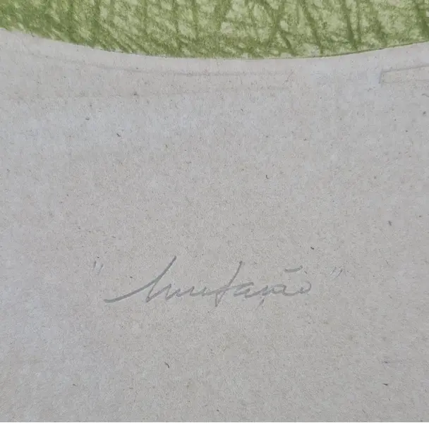 Foto de um(a) Lyria Palombini - Gravura em relevo "Mutação", assinada e datada de 1974, em papel com marca d'água medido 70 x 49 cm e sem moldura, da categoria de Serigrafia. Mostrado de uma perspectiva diferente. Vendido no marketplace Trésors.